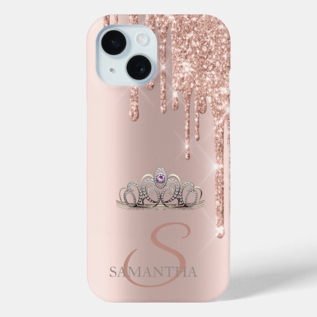 Coques Case-Mate iPhone Diadème Élégant Chic Rose Doré Paillettes Gouttes (Verso)