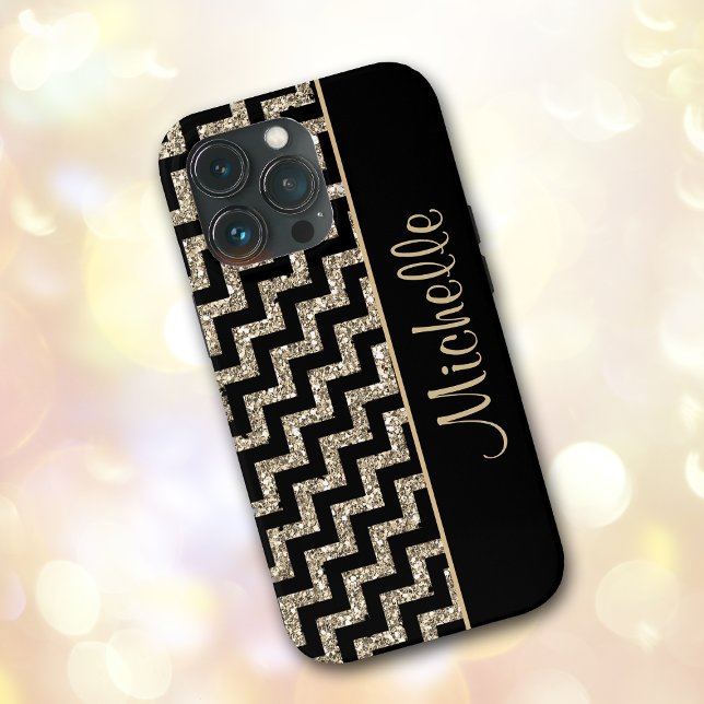 Coques Case-Mate iPhone Diagonal Black Chevron Gold Personnalisé (Créateur téléchargé)