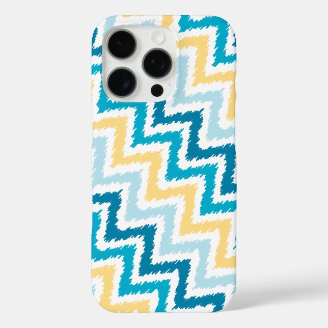 Coques Case-Mate iPhone Diagonal bleu et jaune Zigzag Ikat Motif (Verso)