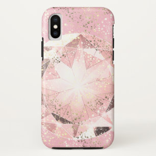 Coque iPhone X Diamant rose sur Pastel clair avec étincelle d'or