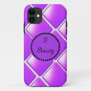 Coque iPhone 11 Diamant Violet Gras Avec Monogramme