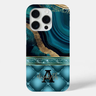 Coque Case-Mate iPhone Diamants de marbre d'agate sarcelle paillettes d'o