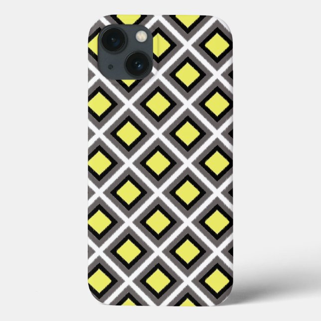 Coques Case-Mate iPhone Diamants d'ikat gris foncé, noir, jaune par STaylo (Verso)