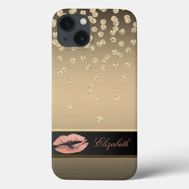 Coques Case-Mate iPhone Diamants dorés élégants - Lèvres scintillants (Verso)