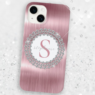 Coque Case-Mate iPhone Diamants en métal rose Monogramme Sparkly Luxurian