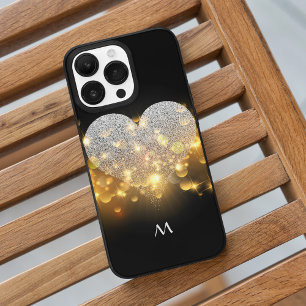 Coque Case-Mate iPhone Diamants Étincelants Coeur Noir Et Lumière Monogra