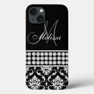 Coques Pour iPhone Diamants imprimés Damas noirs Personnalisés