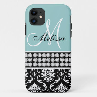 Coque Case-Mate Pour iPhone Diamants imprimés par damassé noire décorée d'un