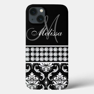 Etui iPhone 13 Diamants imprimés par damassé noire personnalisés