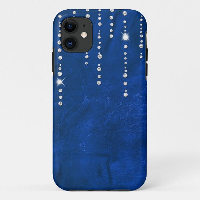 Coques Case-Mate iPhone Diamants Sur Cuir Bleu (Dos)