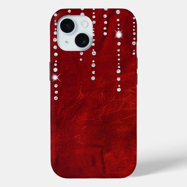 Coques Case-Mate iPhone Diamants Sur Cuir Rouge (Verso)