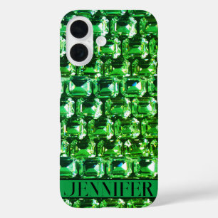 Coque Pour iPhone 16 Diamants verts, motif de bijoux en pierre de taill