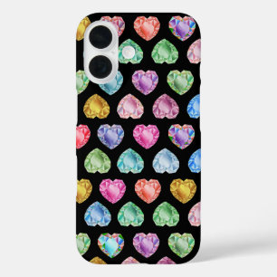 Coque Pour iPhone 16 Diamond Heart Aquarelle Motif mignon Pastel Girly