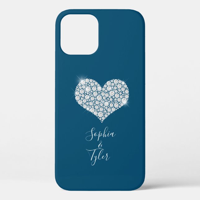 Coques Case-Mate iPhone Diamond Sparkle Heart Wht Script Names, Ocean Blue (Verso)