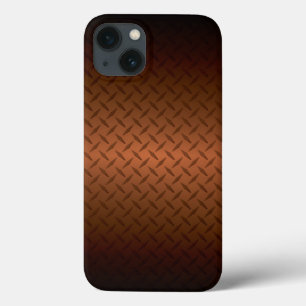 iPhone 13 Case Diamondplate Look Motif noir à fond de cuivre