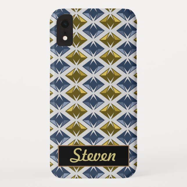 Coques Case-Mate iPhone DIAMONDS Golden Blue Gems Nom personnalisé (Dos)