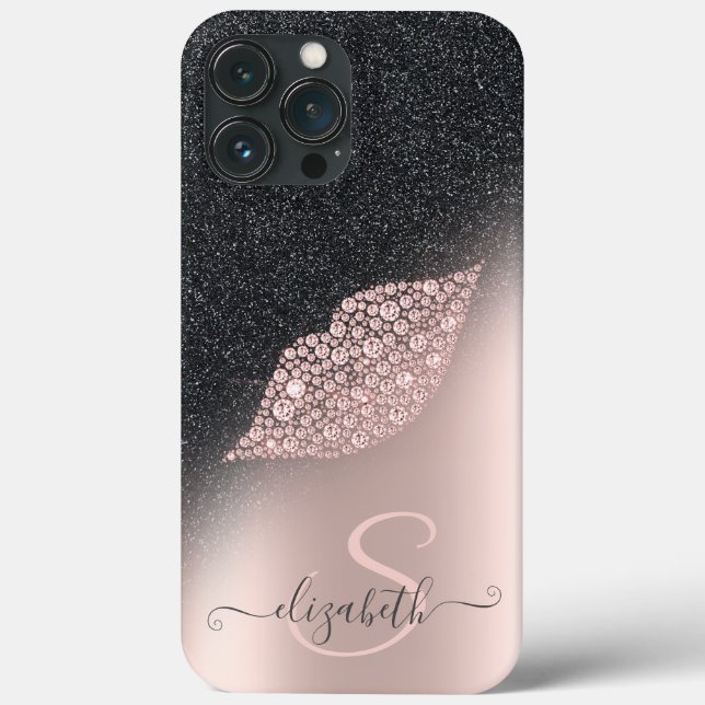 Coques Case-Mate iPhone Diamonds Lips Parties scintillant Ombre Rose Gold (Verso)