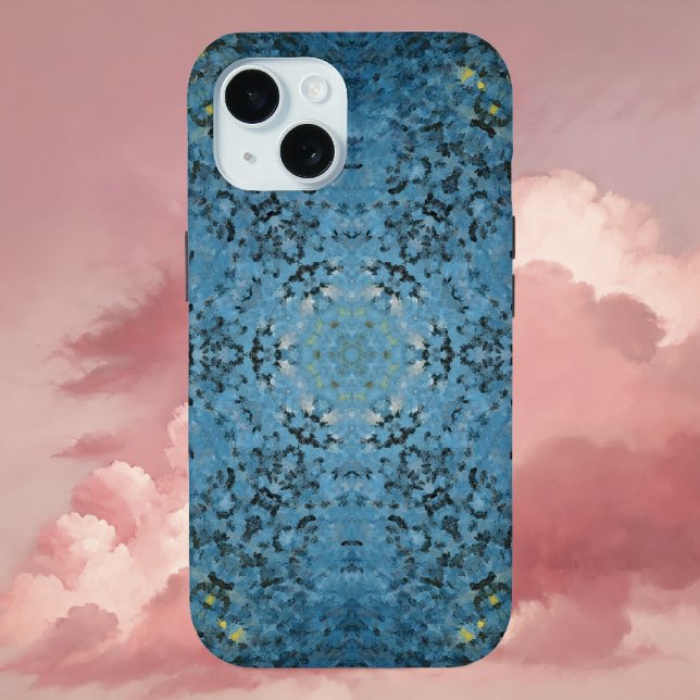 Coques Case-Mate iPhone Digital Mandala bleu et jaune (Blue and Yellow Digital Paint Mandala iPhone Case By Wormhole Orbital)