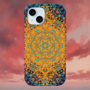 Coque Case-Mate iPhone Digital Mandala jaune bleu et rouge