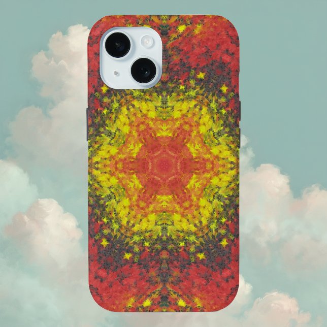 Coques Case-Mate iPhone Digital Mandala jaune rouge et noir (Yellow and Red Digital Paint Mandala iPhone Case By Wormhole Orbital)