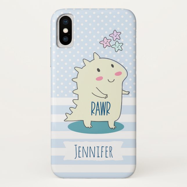 Coques Case-Mate iPhone Dino Jaune mignon avec des étoiles joyeuses (Dos)