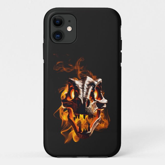 Coques Case-Mate iPhone Dinosaure rétro mort brûlant le crâne en feu (Dos)