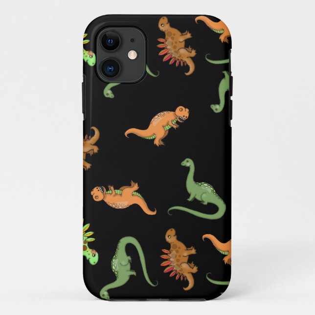 Coques Case-Mate iPhone Dinosaures mignons sur fond noir (Dos)