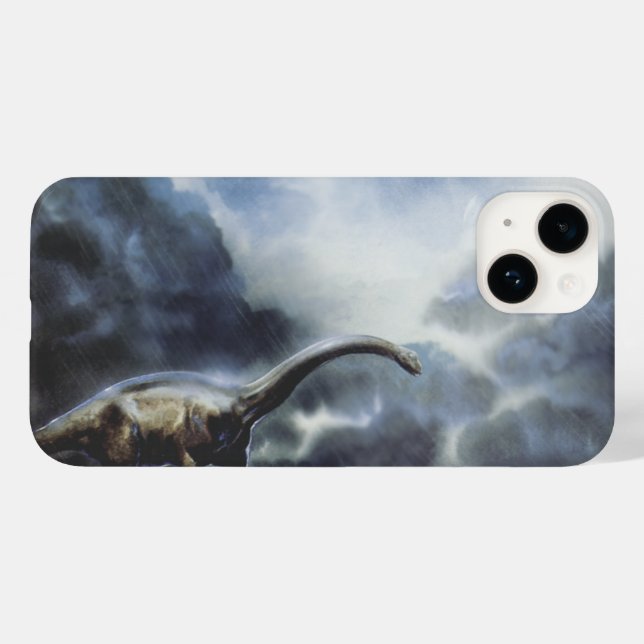 Coques Case-Mate iPhone Dinosaures Rétro, Barapasaurus avec Nuages Orageux (Verso (horizontal))