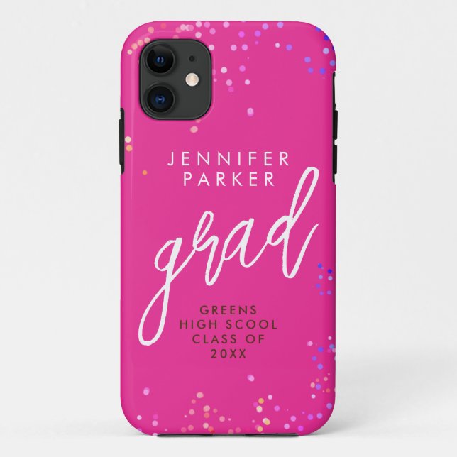 Coques Case-Mate iPhone Diplômée Rose Chaud Élégante Avec Écriture Blanche (Dos)