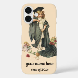 Coque Pour iPhone 16 Diplômée Vintage, Fille portant une toque et une t