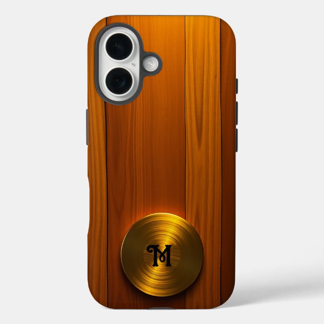 Coques Case-Mate iPhone Disque d'or brossé sur bois d'ambre (Verso)