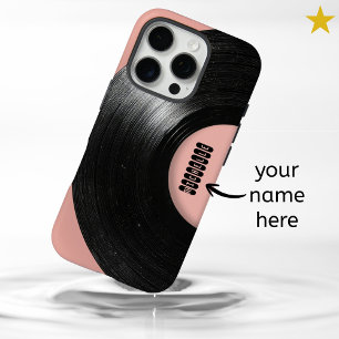 Coque iPhone 16 Pro Disque Vinyle Rétro Rose Pastel Nom Personnalisé