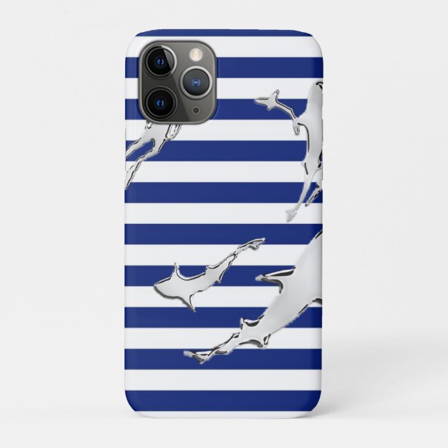 Coques Case-Mate iPhone Diver and Sharks Silhouettes on Nautical Stripes (Dos)
