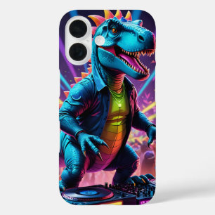 Coque Pour iPhone 16 DJ Dinosaur Party Avec Lumières Néon