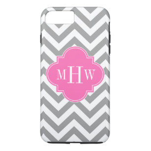 Coque iPhone 7 Plus Dk Gray Lg Chevron Hot Pink Quatrefoil 3 monogram