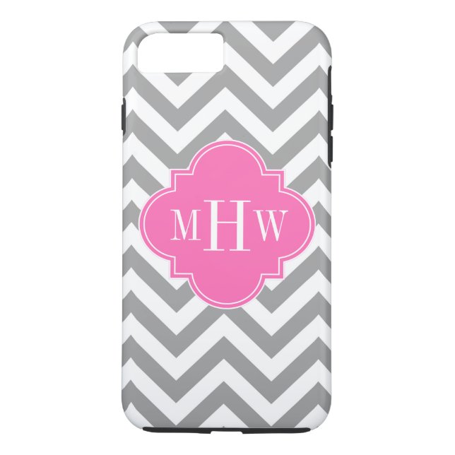 Coques Case-Mate iPhone Dk Gray Lg Chevron Hot Pink Quatrefoil 3 monogram (Dos)