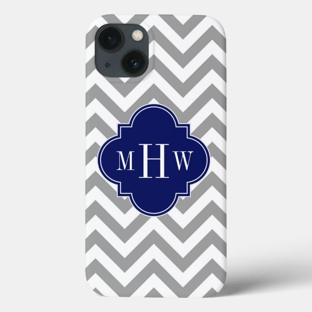 Coques Case-Mate iPhone Dk Grey Lg Chevron Navy Quatrefoil 3 Monogramme (Verso)