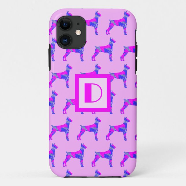 Coques Case-Mate iPhone Doberman Pinscher Amoureux des chiens rose et bleu (Dos)