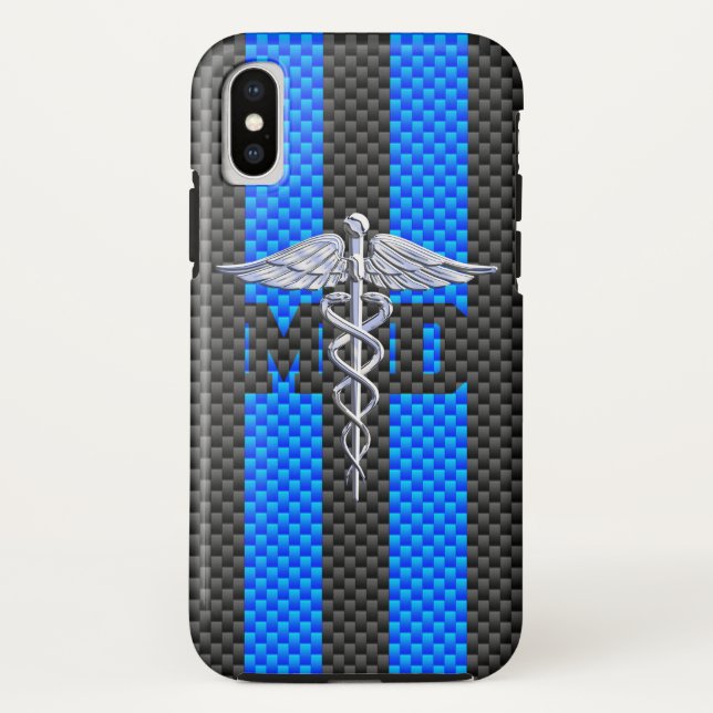 Coques Case-Mate iPhone Docteur Médicale MD Caduceus sur les bandes bleues (Dos)
