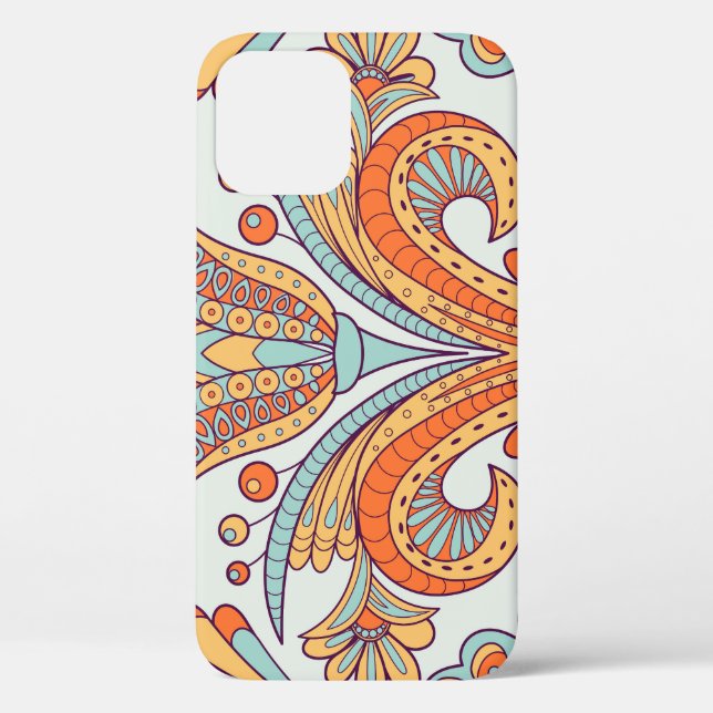 Coques Case-Mate iPhone Dodle floral damask, folk sans couture motif. (Verso)
