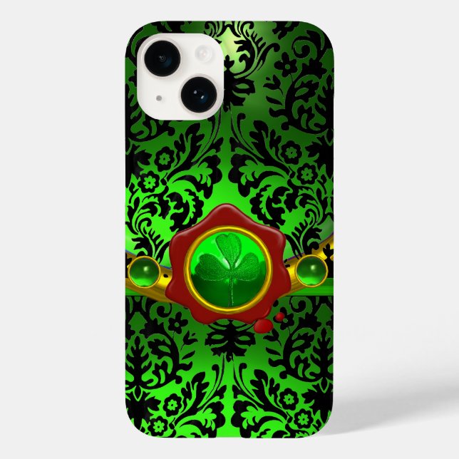COQUES Case-Mate iPhone DOMMASQUE VERT NOIR, SHAMROCK, MONOGRAMME DE SCEAU (Verso)