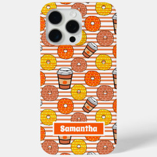 Coque Case-Mate iPhone Donuts d'automne citrouilles & Café Orange Stripes