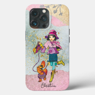 Case-Mate iPhone Case Doodle Dark Hair Girl avec nom de chien