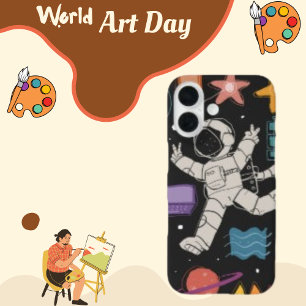 Coque Pour iPhone 16 Doodle de fusée spatiale astronaute