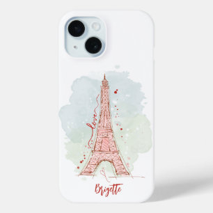 Coque Case-Mate iPhone Doodle esquisse à l'aquarelle Tour Eiffel monogram