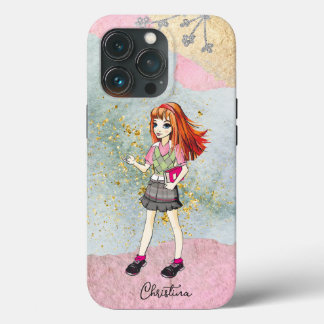 Case-Mate iPhone Case Doodle Girl with Red Hair Gold Name