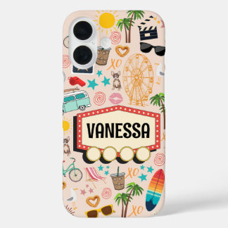 Coque Pour iPhone 16 Doodle Personnalisé L.A. Vibes