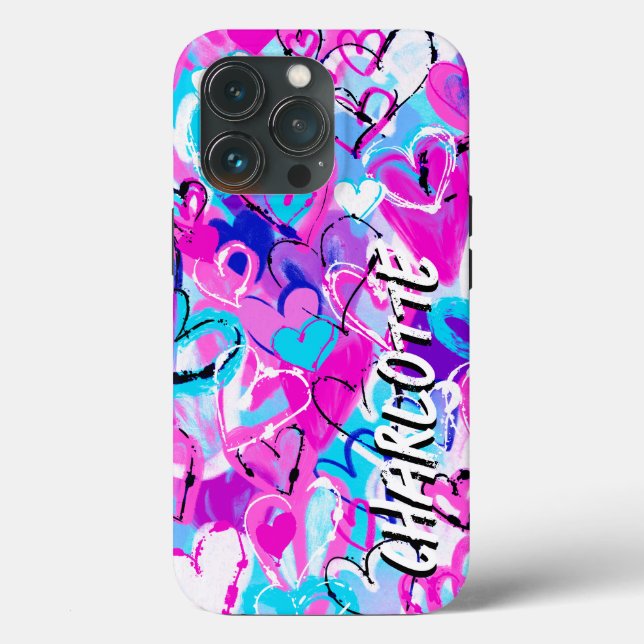 Coques Case-Mate iPhone Doodles d'Art Urbain, Coeurs Graffits Colorés Vibr (Verso)