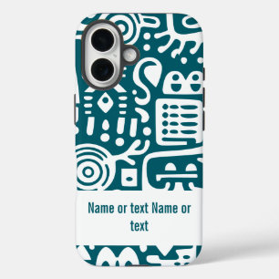 Coque Pour iPhone 16 Doodles turquoises foncés et blancs