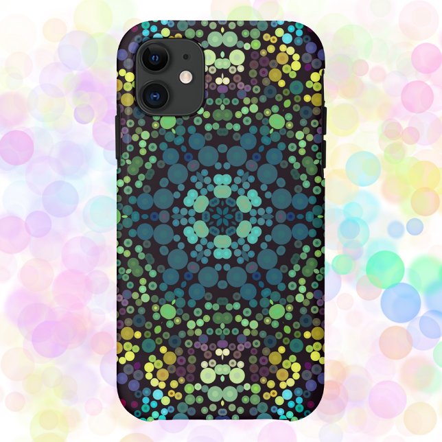 Coques Case-Mate iPhone Dot Mandala Flower Blue Jaune et violet (Créateur téléchargé)